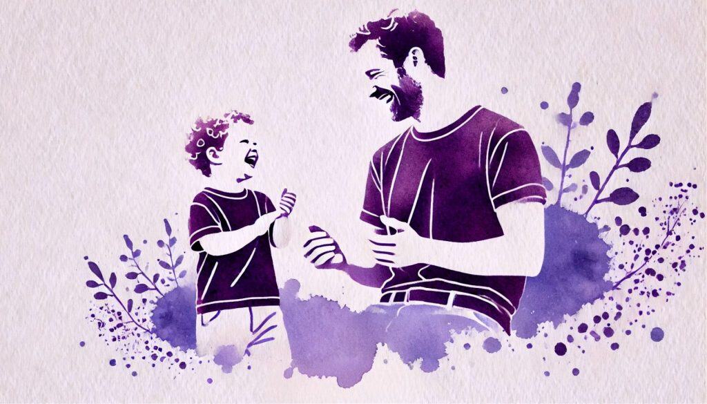 Ein lachender Vater mit seinem Sohn zeigt ein alltägliches Bild, das die Kernaussage des begleitenden Textes verdeutlicht: Kinder imitieren nicht nur Handlungen, sondern auch emotionale Ausdrücke.