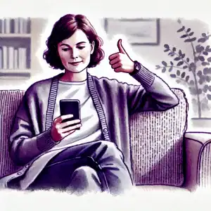 Eine Mutter schaut abwesend auf ihr Handy und gibt ihrem Kind ein halbherziges Lob mit einem Daumen hoch.