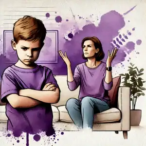 Eine Mutter schlägt die Hände über dem Kopf zusammen, während ihr Sohn wütend schaut – ein Moment, der zeigt, wie klare Aufforderungen helfen können, unnötige Diskussionen zu vermeiden und die Kooperation bei Kindern zu fördern.