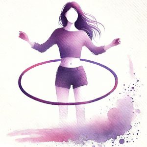 Frau, die Hula-Hoop-Reifen dreht – ein Symbol dafür, dass selbst Erwachsene oft wissen, was gut für sie ist, es aber nicht immer umsetzen, ähnlich wie Kinder Unterstützung und Lob brauchen, um Verhaltensänderungen zu schaffen.