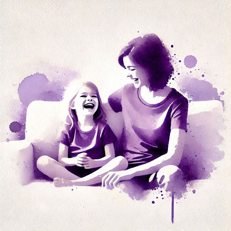 Mutter und Tochter spielen die Stille Treppe nach und sitzen auf dem Sofa