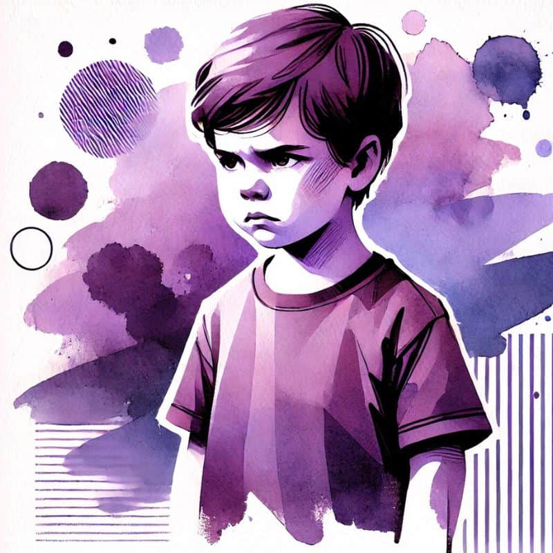 Idee für eine Illustration eines nachdenklichen Jungen, digital, künstlerisch, in lila Tönen, nette-eltern.de.