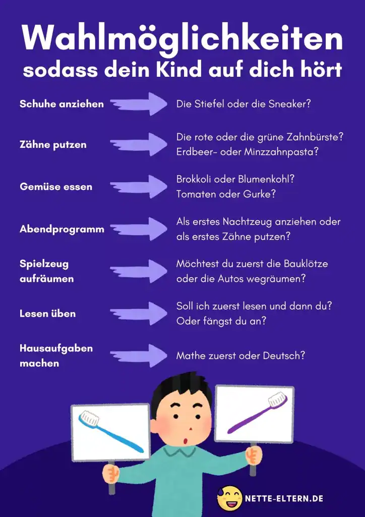 Gib deinem Kind Wahlmöglichkeiten, sodass es auf dich hört.