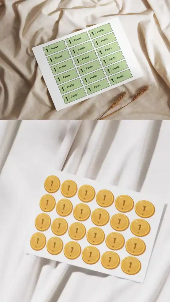 Belohnungssystem Token System mit Tickets oder Münzen
